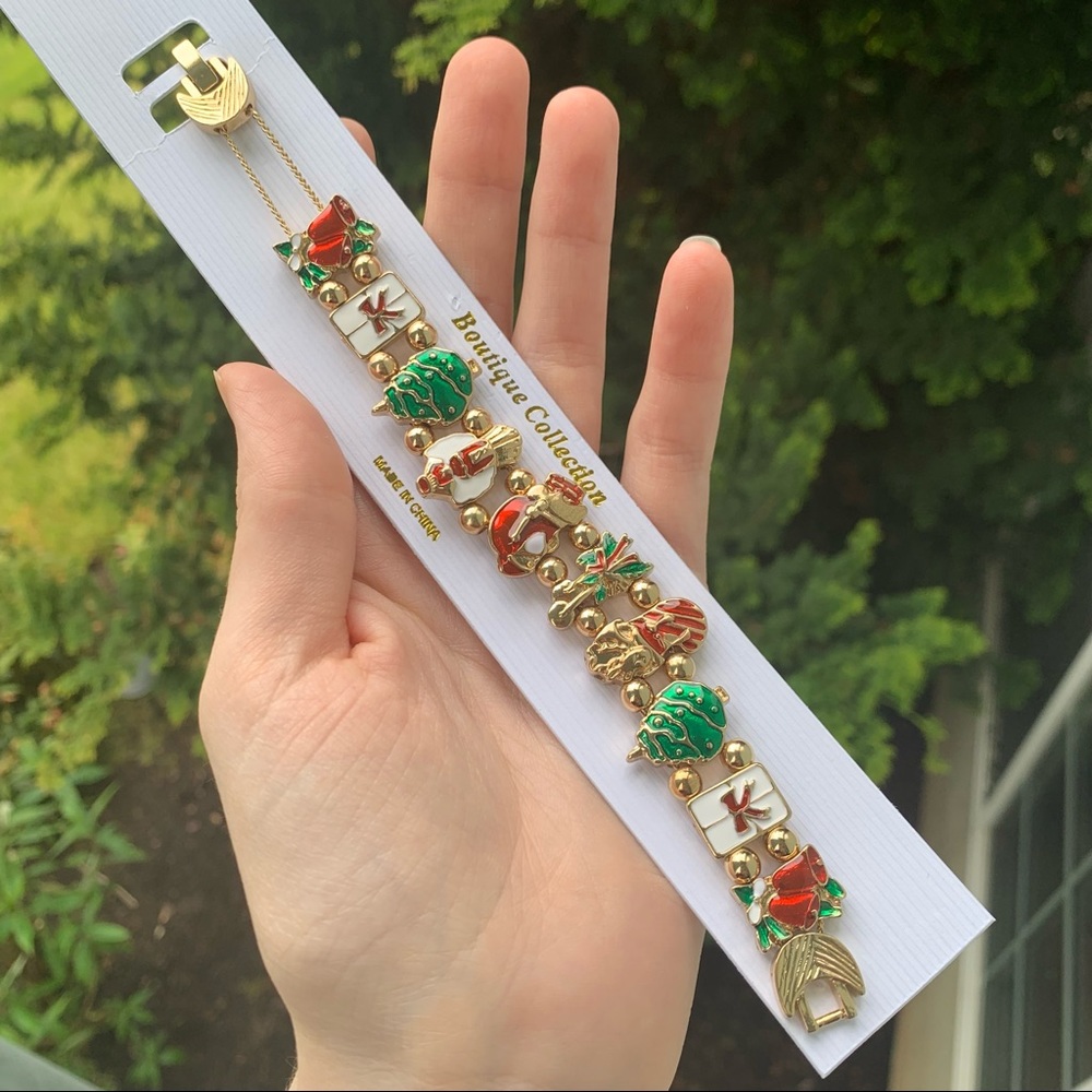 NEW Boutique Collection Christmas Holiday Bracelet // Gold, Green, Red - Picture 4 of 6